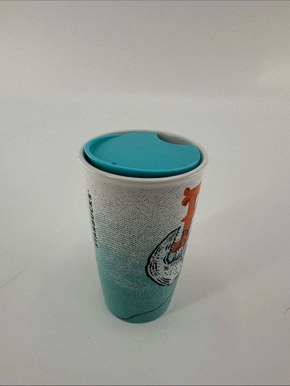 Starbucks Boston Travel Tumbler with Turquoise Lid and Orange Graphic